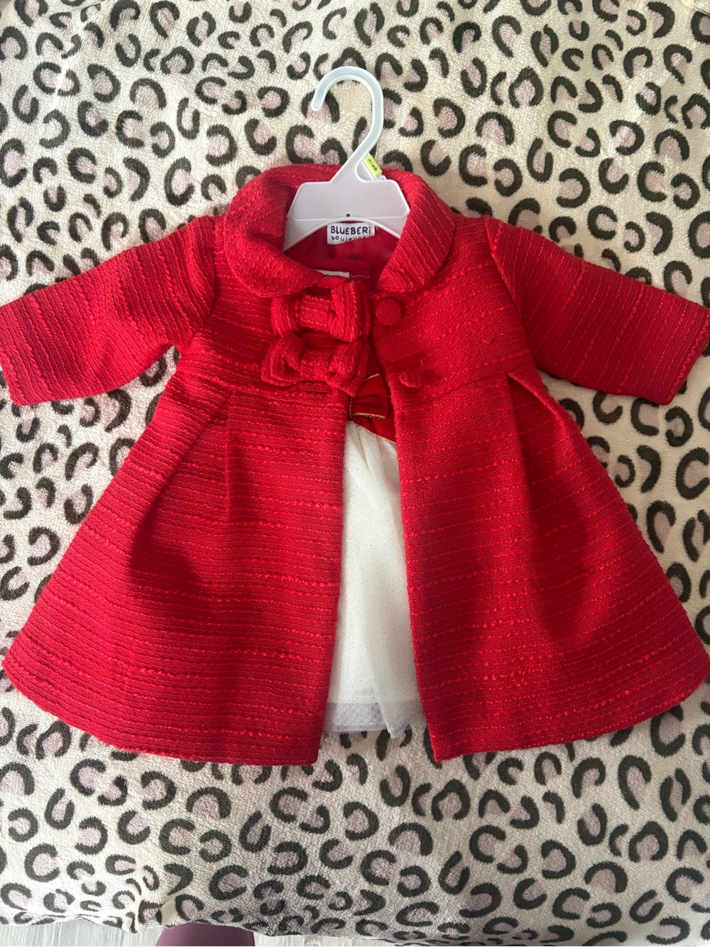 Blueberi Boulevard Red Girls' Pea Coat with Bow Detail